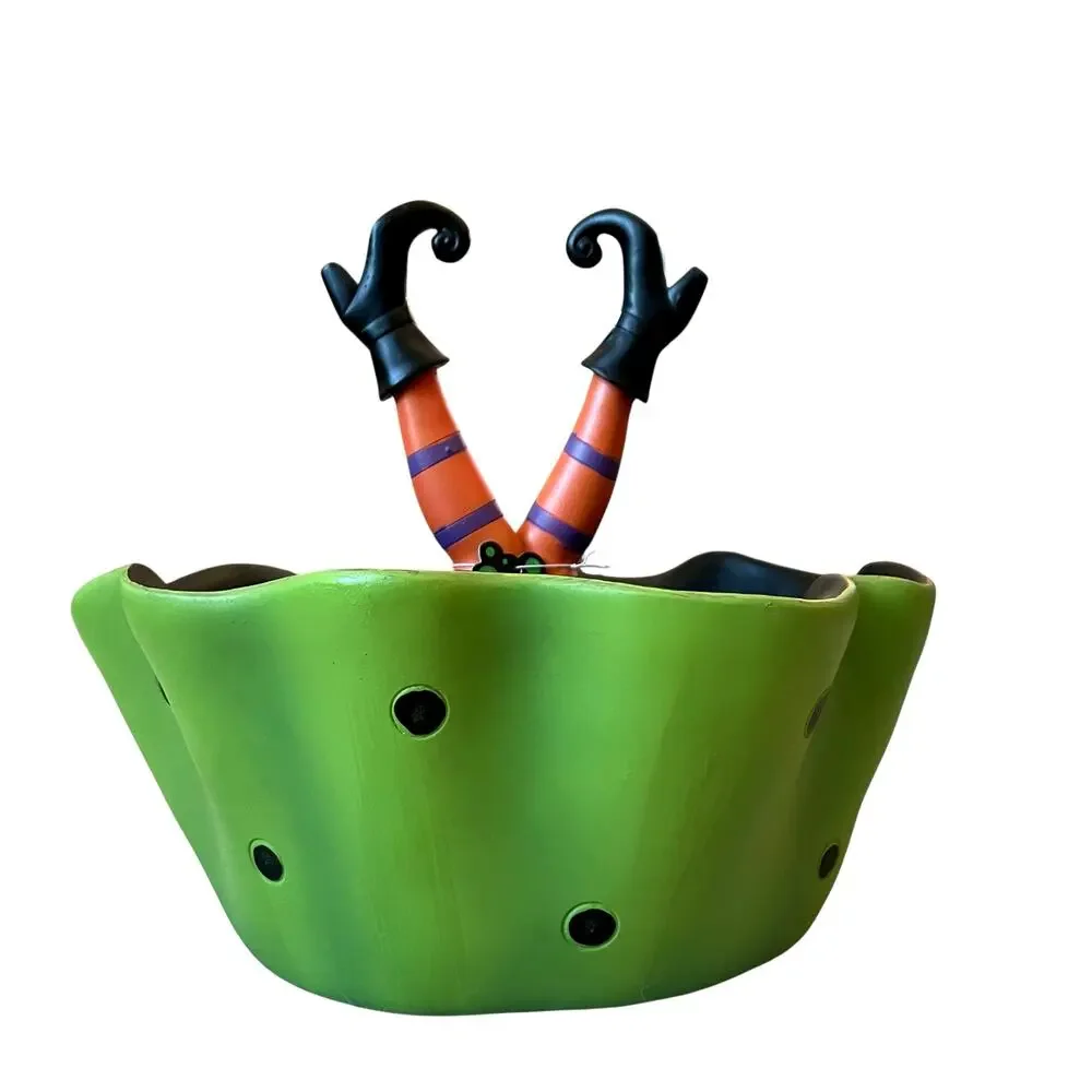 Halloween Witch Legs Candy Bowl 11in Whimsical Trick or Treat Dish NEW